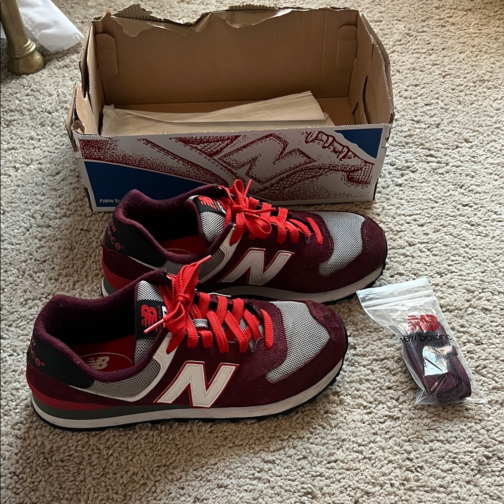 New Balance 574 Men's Burgundy and Gray Sneakers